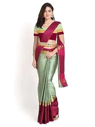 Buy DHRUVI TRENDZ Women's Banarasi Cotton Silk Saree (DT-S1125&B4_Green ...