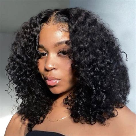 Amazon.com : 14 Inch Short Bob Wigs 13x4 Deep Wave Bob Wig Human Hair ...