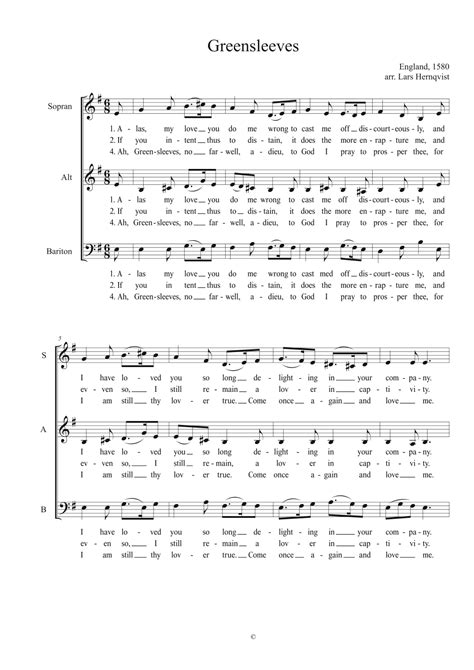 Greensleeves (arr. Lars Hernqvist) by Folk Music Sheet Music for SAB ...