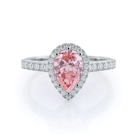 Fancy Pink 1 7/8 CTTW Pear Shaped Lab Grown Diamond Pave Engagement ...