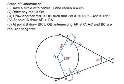 construct a pair of tangents to a circle of radius 4cm inclined at an ...