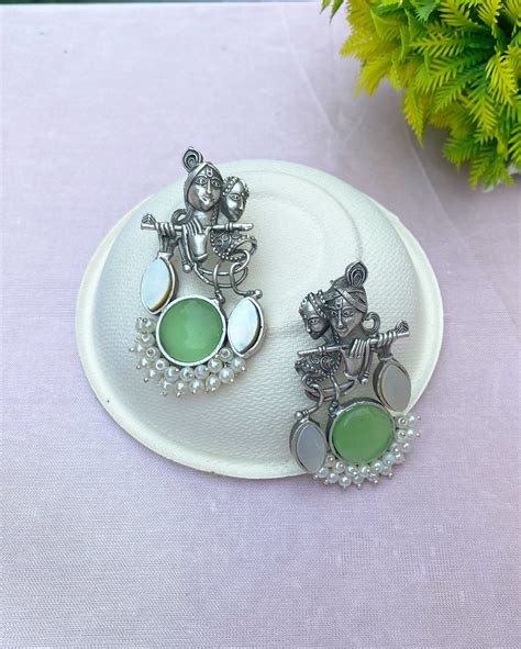 Mint Green Radha Krishna Earring – Velvet Box
