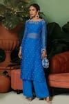 Buy Blue Kurta Organza Embellished Sequin Boat Neck Pearl And Pant Set ...