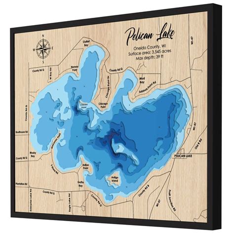 Pelican Lake, Wisconsin 3D Wooden Map - Blue – 9 Layers – Moc Tho LLC