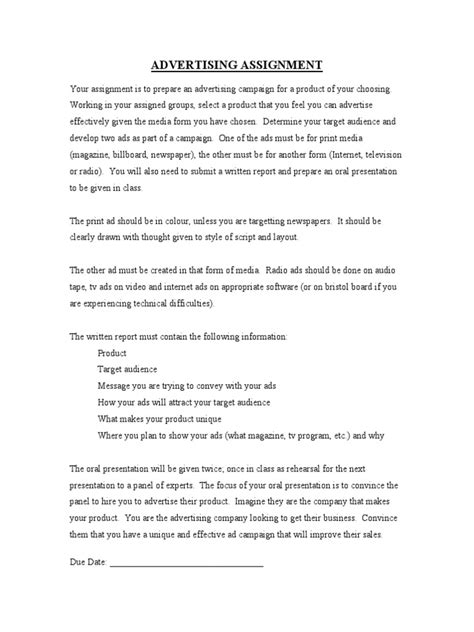 Image result for Example of Written Advertisement Assignment