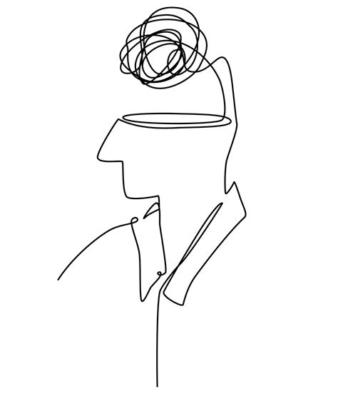 Continuous one line drawing of person with confused messy feelings ...