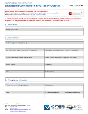 Fillable Online Northern Community Shuttle Application Form Fax Email ...