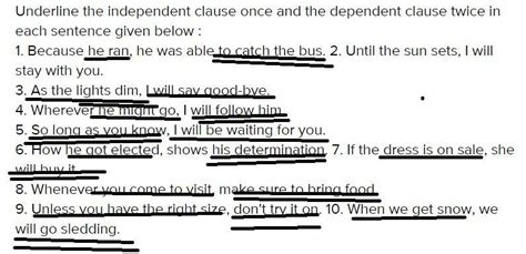 Dependent and Independent Clauses Worksheet A clause is a part of a ...