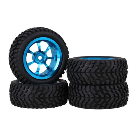 Buy Mxfans 12mm Hex Blue Aluminum Alloy 7-Spoke Wheel Rims + Black 75mm ...