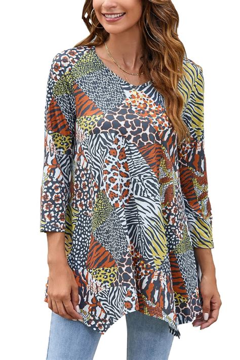 ENMAIN 3/4 Sleeve Shirts for Womens Plus Size Tunic Tops Dressy Top ...