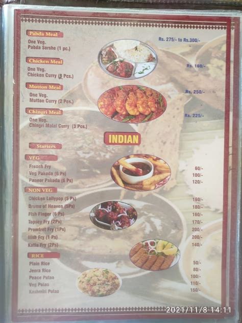 Menu at Mahabhoj Restauraunt, Digha