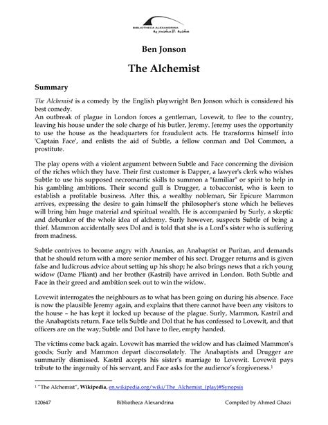 Alchemist - Notes - 120647 Bibliotheca Alexandrina Compiled by Ahmed ...