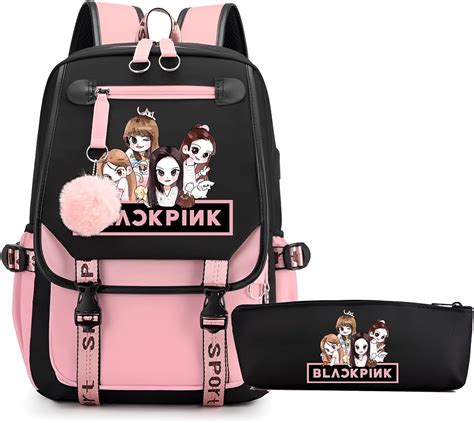 Amazon.com: Kpop Black Backpack Pink Korean Idol Laptop Backpack Casual ...