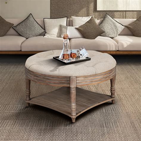 Newboti Large Round Waterproof Ottoman Coffee Table 2 Tier Oversized ...