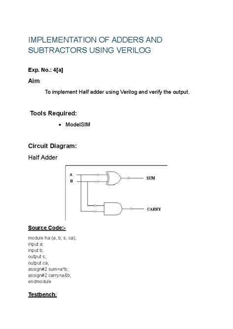 Week 4 DSD (Software) - IMPLEMENTATION OF ADDERS AND SUBTRACTORS USING ...