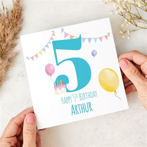 Happy 5th Birthday Card for Boy Colourful Balloons and Cake Fun ...