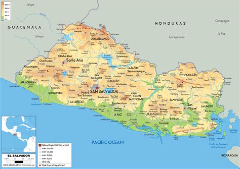 El Salvador Map (Physical) - Worldometer