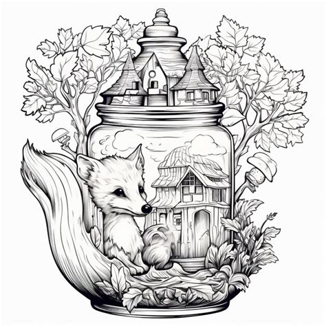A black and white drawing of a fox in a jar generative ai | Premium AI ...