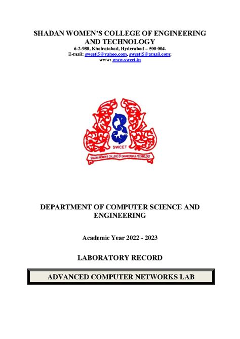 Advanced Computer Networks LAB Record - M.Tech R22 JNTUH - Studocu