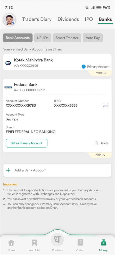 Bank account deletion - MadeForTrade