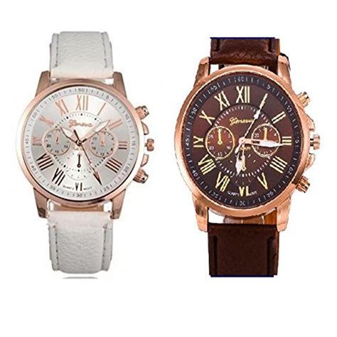 Geneva Luxury White & Brown Dial Unisex Analog Watch Combo : Amazon.in ...
