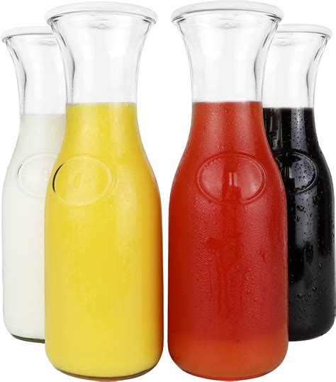 Amazon.com: JoyJolt Glass Carafe with Lids. 4 Glass Carafes for Mimosa ...