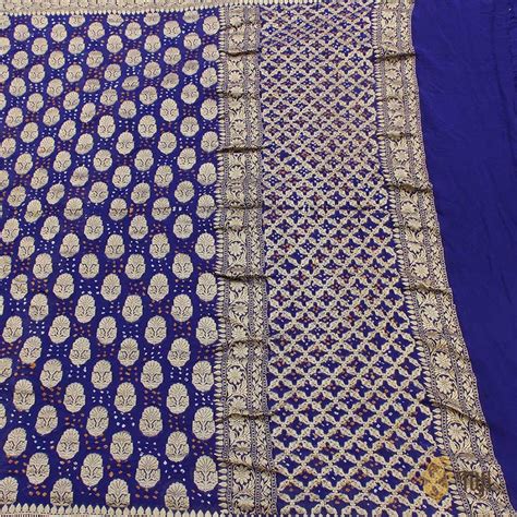 Navy Blue Pure Georgette Banarasi Bandhani Handloom Saree - Tilfi