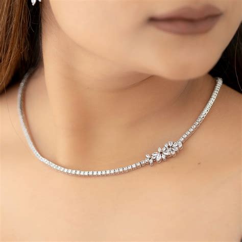 Single Line Fancy Diamond Necklace 18K White Gold – Maiora Diamonds