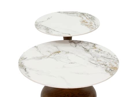 Twopots Round Brown & White Sintered Stone Coffee & Tea Table Set Of 2
