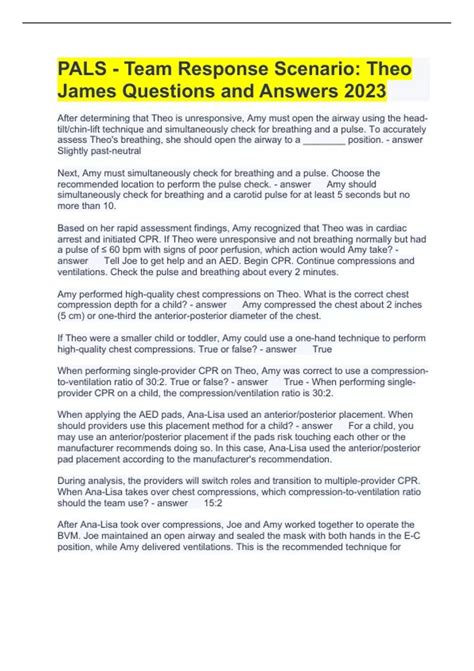 PALS - Team Response Scenario: Theo James Questions and Answers 2023 ...