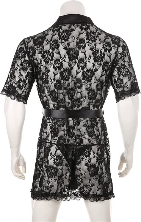 Buy MEOILCE Men's Sexy Lingerie Set Lace Transparent Bathrobe ...