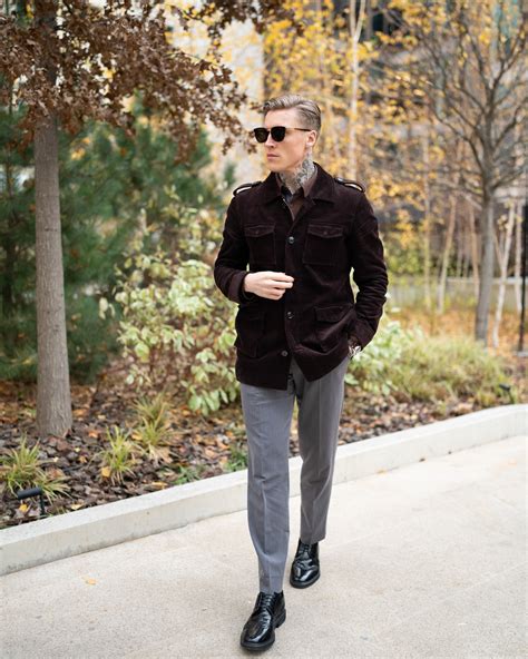 Dark Brown Corduroy Jacket with Taupe Grey Trousers | Hockerty