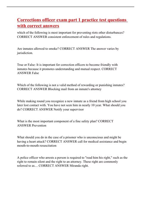 Corrections officer exam part 1 practice test questions with correct ...