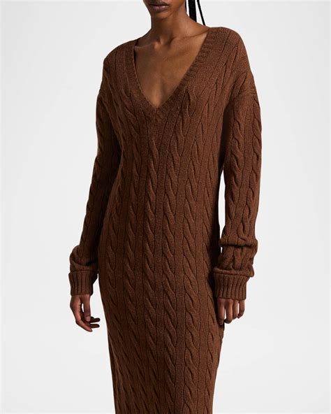 Polo Ralph Lauren Cable-Knit V-Neck Sweater Dress | Neiman Marcus