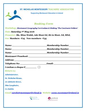 Fillable Online montessoriireland Booking Form ...