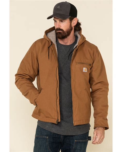Carhartt Men's Brown Washed Duck Sherpa Lined Hooded Work Jacket | Boot ...