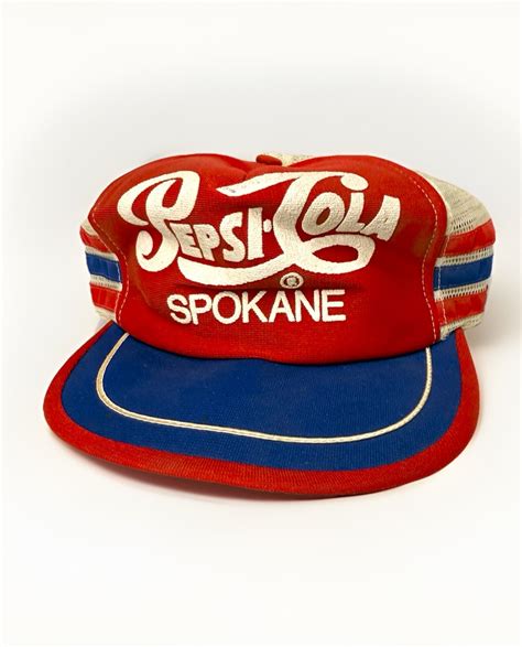 Vtg 1980s PEPSI COLA SPOKANE, WA 3 Stripe SNAP BACK T… - Gem