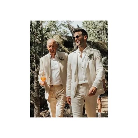 Buy Men Linen Suits Sets for Beach Wedding Slim Fit 2 Piece Groomsmen ...