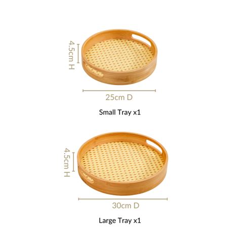Set Of 2 Rattan Weave Round Wooden Trays Online - Premium Tray | Nestasia