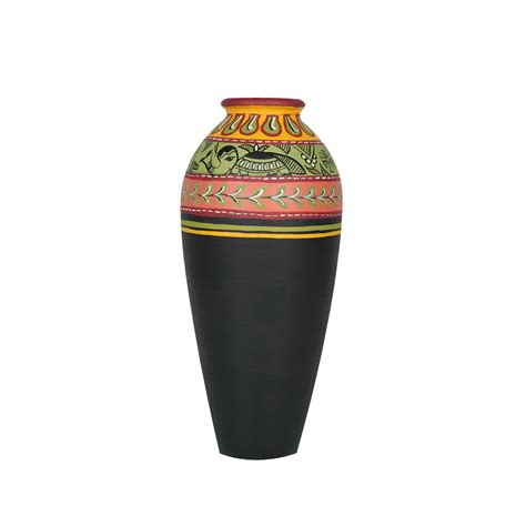 Buy 'Madhubani Border' Black Hand-Painted Terracotta Vase, Single ...