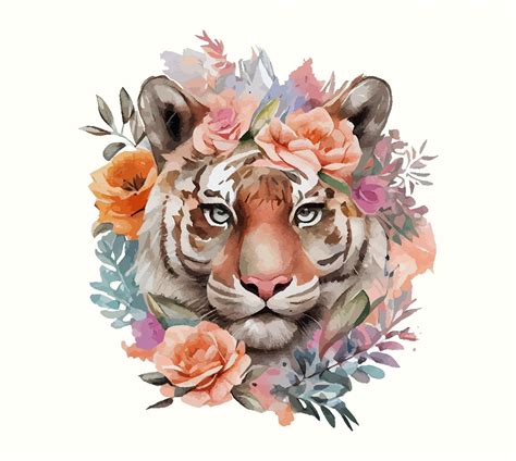 Premium Vector | Tiger and roses tiger head and roses around print ...
