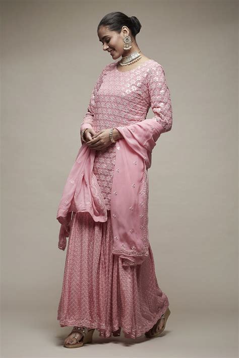 Pink Viscose Garara Suit Set at Biba India