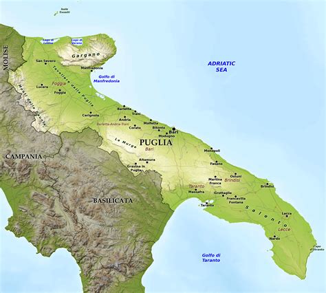 Blue Green Atlas - Free relief map of Italy - Apulia (Puglia)
