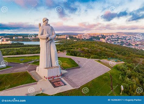 Murmansk, Russia - July 1, 2019: Aerial View Panorama of City Monument ...