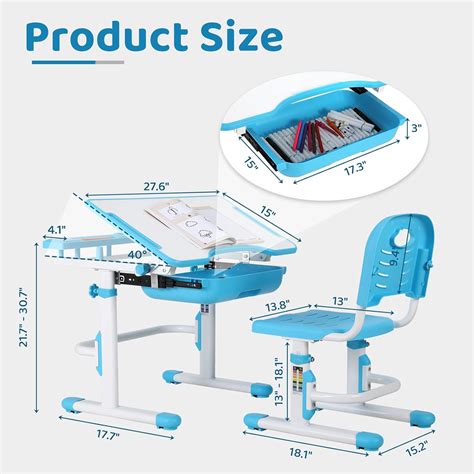 Buy AOOU Kids Desk and Chair Set, Height Adjustable School Desk w/Tilt ...