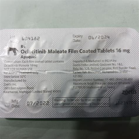 Apoquel 16 Mg Tablet Strip Of 10 Tab Oclacitinib Exporter, Supplier ...