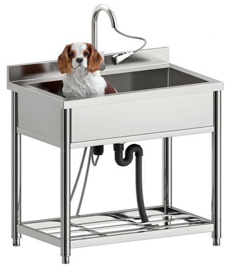 Stainless Steel Large Utility Sink Single Bowl, Freestanding Laundry ...