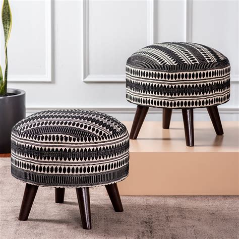 Buy Black & White Bohemian Wooden Ottoman Set of 2 Online in India ...