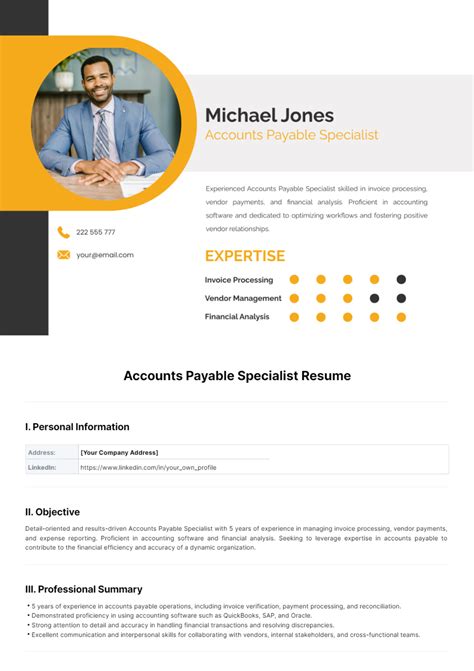 Free Accounts Payable Specialist Resume Template to Edit Online