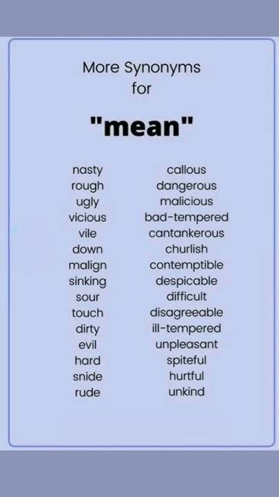Synonyms for Mean | Mean synonyms | what are the Synonyms for a mean # ...